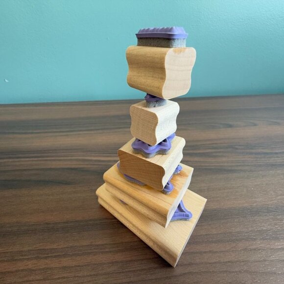 Stampin Up! Merci Butterfly & Flower Rubber Stamp Set Of 5 With Wooden Blocks Cr - Picture 5 of 9